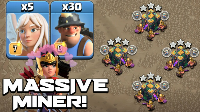 Massive x30 Miners ONLY! Destroying  Th14  with Miner Queen Walk Attack - Clash Of Clans