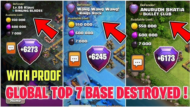 Global 6200 Trophy players Unbelievable bases Easily Crushed . clash of clans