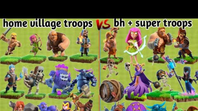 SUPER TROOPS VS NORMAL TROOPS | Clash of Clans Gameplay, super + bh troops vs home village troops