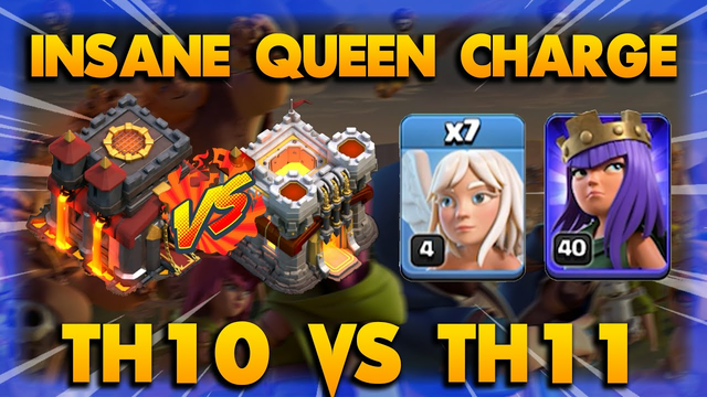 Insane Queen Charge !! TH10 VS TH11 With Queen Charge 7 Healer + Vlakyrie | Clash Of Clans