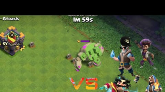 Clash of Clans Mountain Golem Vs 4 Wizards