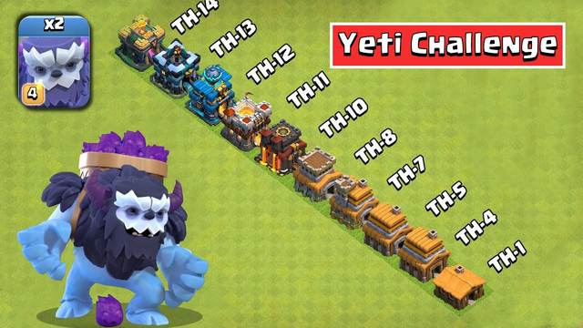 All Town Hall Defense Clash of Clans -- Yeti vs Every Town Hall Defenses -- Clashflash