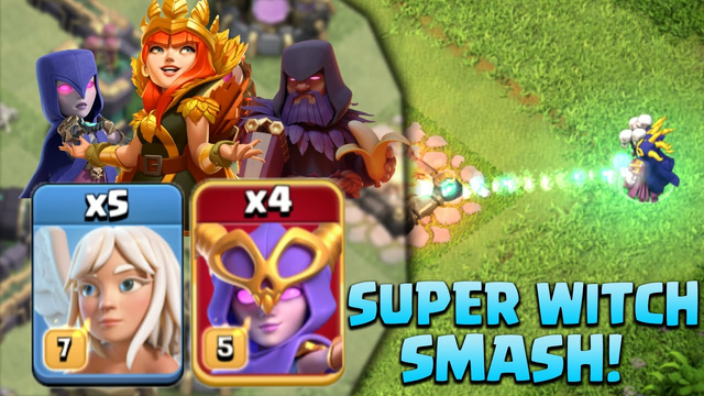 Insanely Strong Super Witch Smash! x4 Super Witch + x5 Healer Ground Smash - Clash Of Clans
