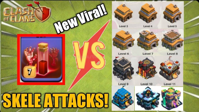 Skeleton Spells Vs. Max Th3 To Th14 (Clash Of Clans) | Skeletons Attacks Th3 To Th14 Level - COC