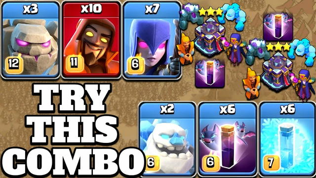 Golem + Super Wizard + Ice Golem + Witch + Bat Spell = Easiest Th15 Attack Strategy!! Clash of Clans