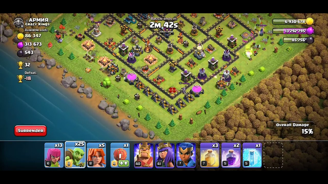 CLASH OF CLANS 242 Goblin and 5 Valkyrie vs Town Hall