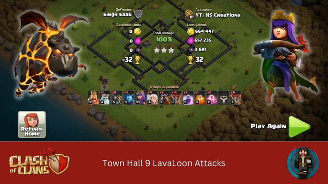 Town Hall 9 LavaLoon Attacks || Clash of Clans || Attack Strategy || CoC || HS Creations
