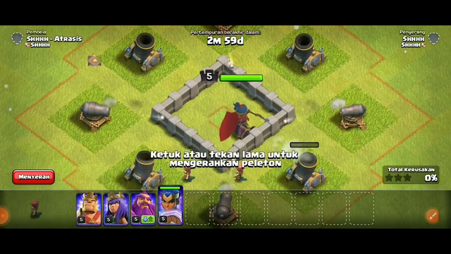 Clash of clans All heroes vs 4 mortar and 4 cennon