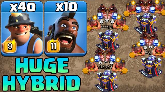 Huge Hybrid Attack Strategy - 40 Miner + 10 Hog - Best Th15 Attack Strategy 2023 Clash OF Clans