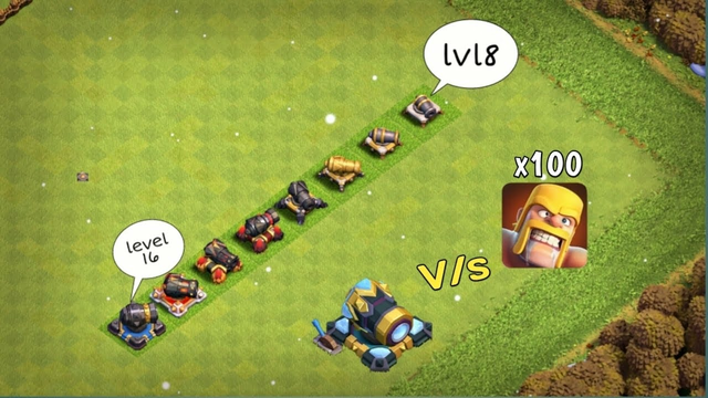 clash of clans barbarian v/s canon /coc 100 barbarian v/s canons /coc attack strategy #clashofclans