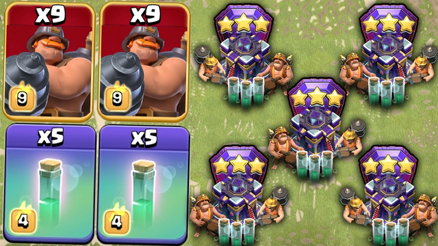 Unstoppable Super Miner TH15 LEGEND ATTACK with 9 SUPER MINER + 5 INVISIBILITY SPELL BLIMP - COC