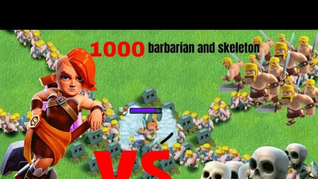 1super Valkyrie vs 1000 Barbarian and skeleton||clash of clans ||