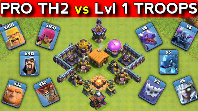Pro TH2 vs Lvl 1 TROOPS | COC ( clash of clans )