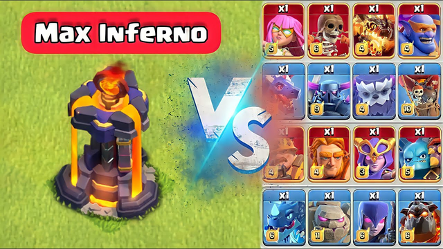 MAX INFERNO VS ALL MAX TROOPS(CLASH OF CLANS)