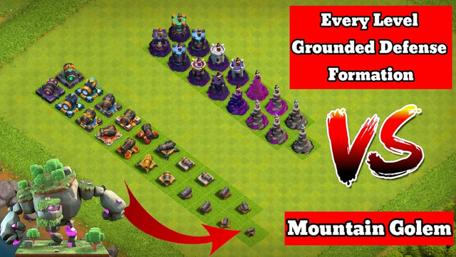 Every Level Grounded Defenses Formation VS Mountain Golem | coc |Clash Of Clans