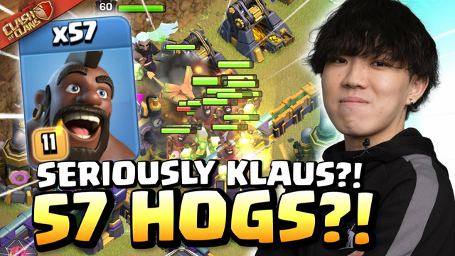 KLAUS uses INSANE 57 HOGS ATTACK in TOURNAMENT WAR! Clash of Clans