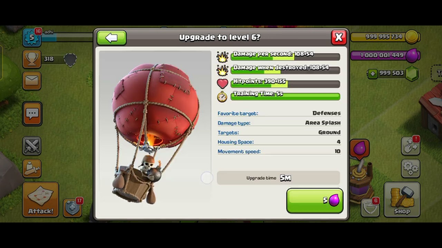 Clash of Clans Balloon level 1 to Max