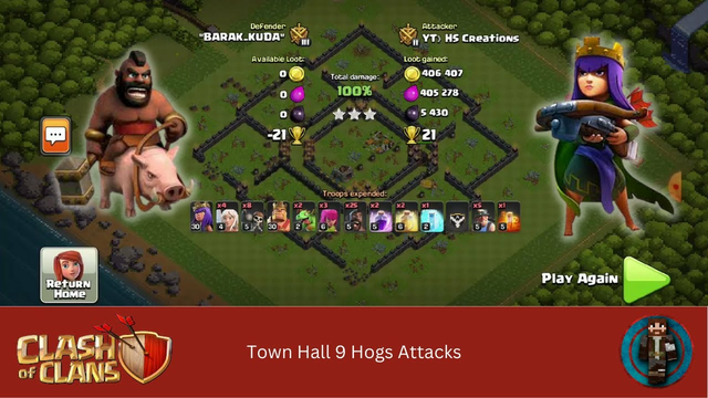 Town Hall 9 Hogs Attacks || Clash of Clans || Attack Strategy || CoC || HS Creations