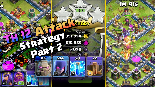 Th12 best attack stretegy (part 2)....clash of clans...gowitch and zap...