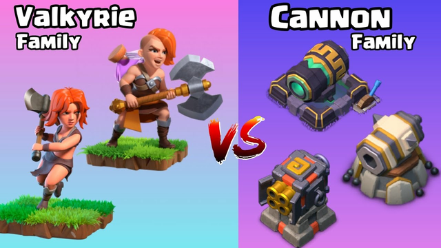 Valkyrie Family Vs Cannon Family | Clash of Clans | Troops Vs Super Troops