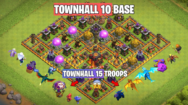 Insane Battle: Townhall 10 Base vs. Max Townhall 15 Troops - Clash of clans