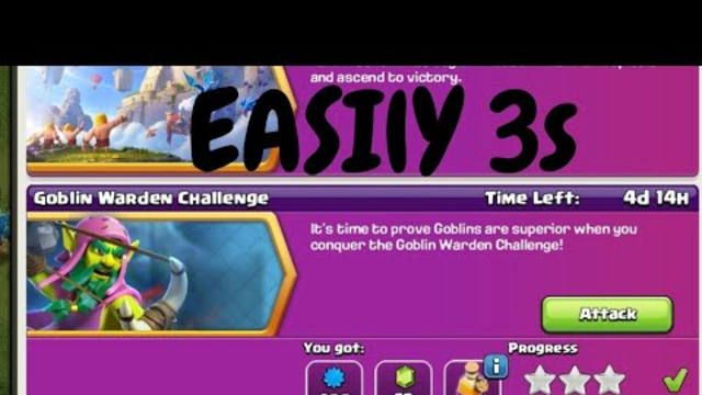 Clash of Clans| Easily 3s Goblin Warden Challenge #coc #gaming #clashtime2.0