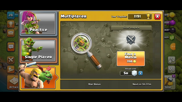 Clash of clans gameplay(grinding to 1250 trophies).
