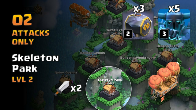 Skeleton Park level 2 complete using 2 attacks | Clan Capital | Clash of Clans