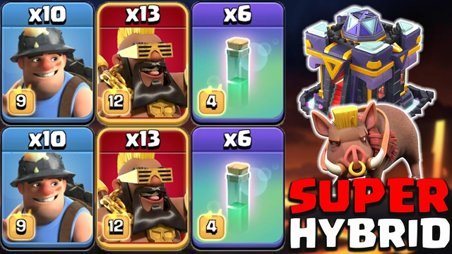 Th15 Super Hybrid 3 Star Attacks with x13 Super Hog Rider + x10 Miner - Clash Of Clans