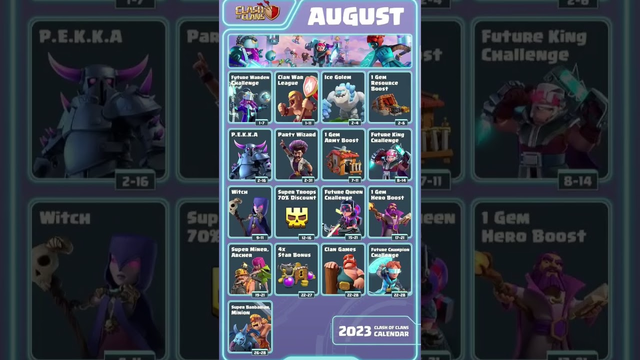 Clash of Clans calendar for August 2023!