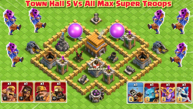 Town Hall 5 Vs All Max Super Troops | Clash of Clans | Super Troops