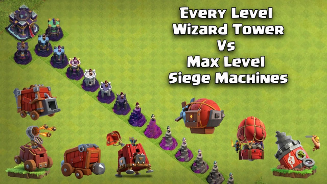 EVERY LEVEL WIZARD TOWER VS MAX LEVEL SIEGE MACHINES (CLASH OF CLANS)