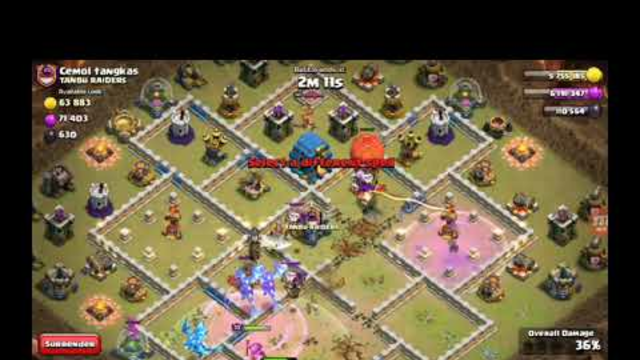 Playing clash of clans . Attacking on bigger townhall.