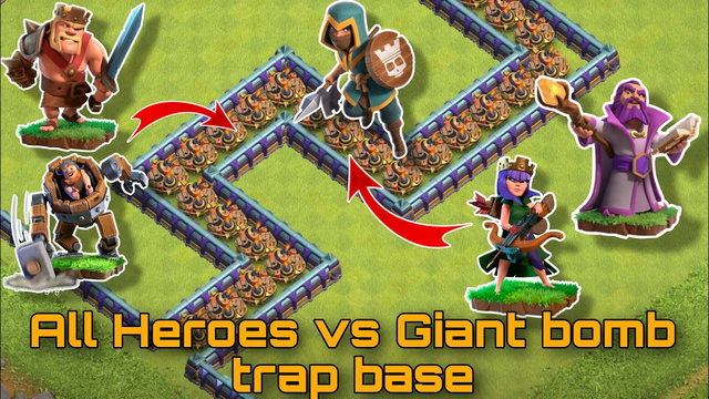 all heroes vs zigzag giant bomb trap base | clash of clans - Rjcoc