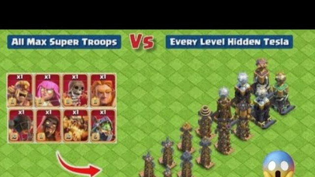 Every Level Hidden Tesla Vs All Max Super Troops | Clash of Clans