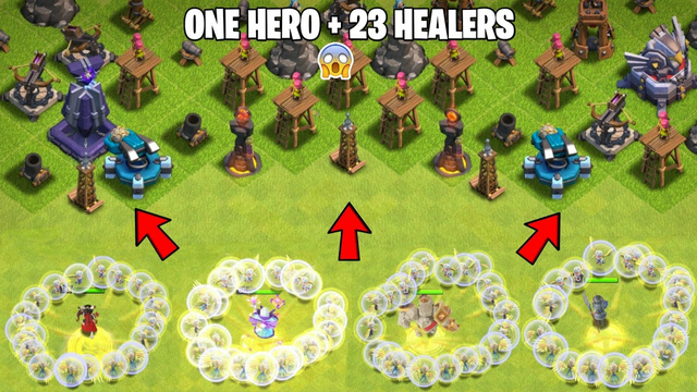 Single Hero + 23 Healers Vs Defense Formation Challenge | Clash of clans