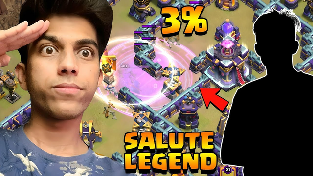 this guy is true legend used all spell and CC to take down 3% value (Clash of Clans)