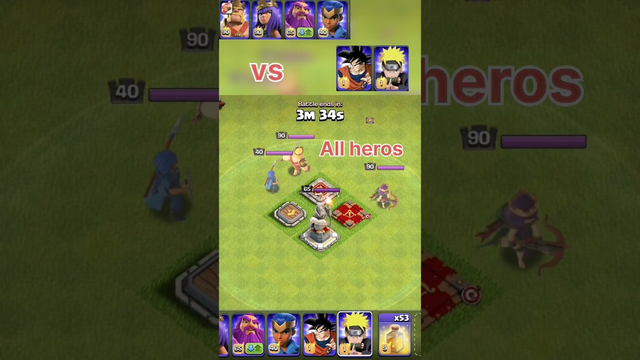 All heros vs goku and naruto in clash of clans