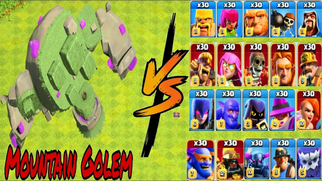 Mountain Golem Vs 30x All Troops |Clash Of Clans