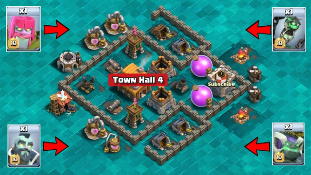 Max Town Hall 4 Vs Level 1 Troops | Clash of Clans