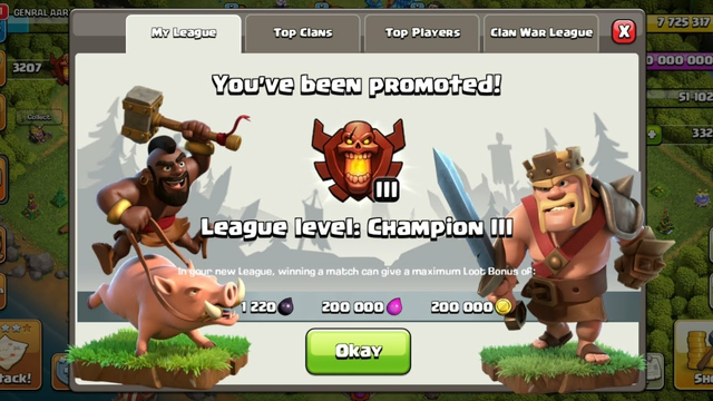 I reached champions league in clash of clans