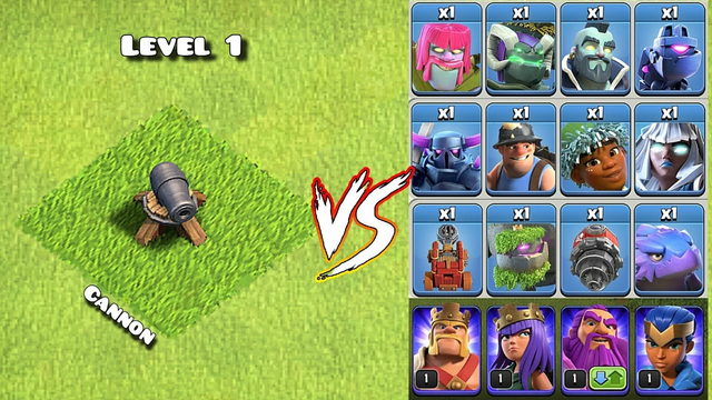 Cannon level 1 vs Level 1 troop || Clash of Clans