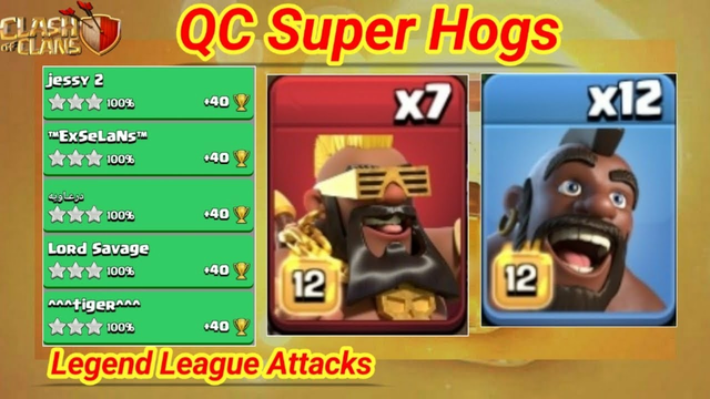 4/4 Legend League Attacks QC Super Hogs #7 | Clash of Clans