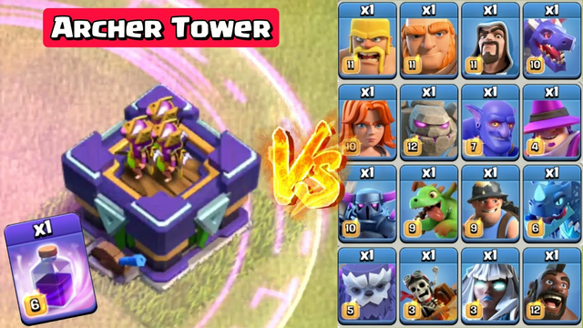 Raged Archer Tower vs All Troops - Clash of Clans