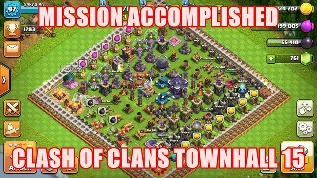 CLASH OF CLANS FINISHED UPGRADE TOWNHALL 15