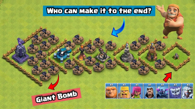 Epic Giant Bomb Traps Formation | Traps Vs All Troops | Clash of Clans