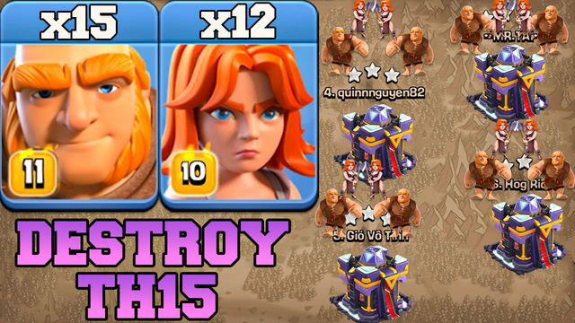 Th15 Giant Valkyrie Attack Strategy !! 15 Giant + 12 Valkyrie Best Th15 Attack - Clash of Clans