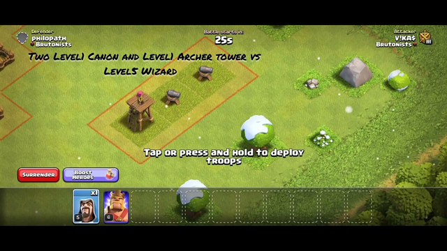Clash of clans -  Wizard vs Canon and Archer tower