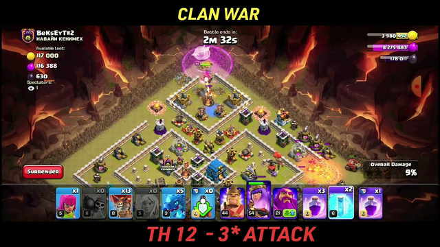CLASH OF CLANS CLAN WAR TH 12 3* ATTACK #clashofclans #clashofclanshighlights #coc #clanwars