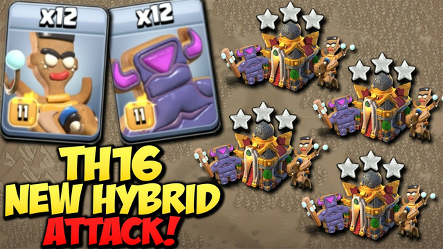 New Best Hybrid?? Th16 Destroyed Under 2 Minutes with 12 COOKIES + 12 Ram  Riders - Clash Of Clans